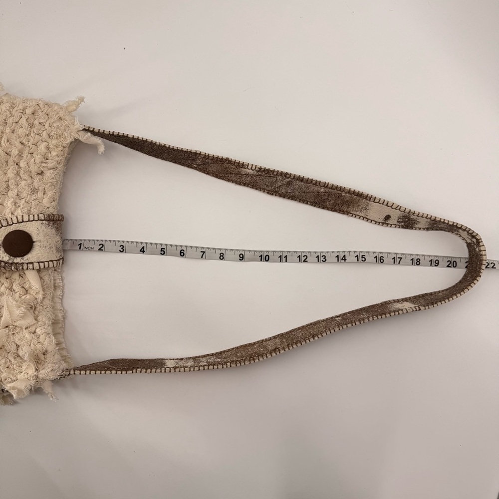Handmade Boho Crochet Crossbody Bag Leather Trim‎ Satin Lined Neutral Rustic - Picture 12 of 15